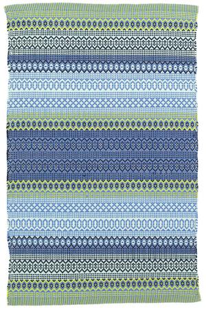 Fiesta Stripe French Blue/Green Handwoven Indoor/Outdoor Rug