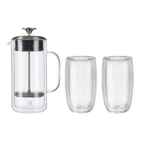 ZWILLING SORRENTO DOUBLE WALL GLASSWARE 3-pc French Press And Latte Glass Set