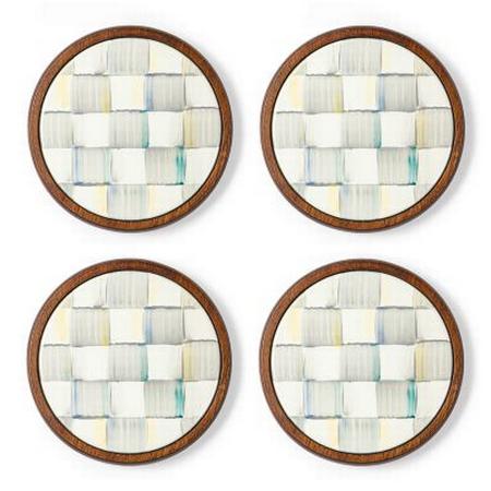 Mackenzie Childs Sterling Check Enamel Coasters, Set of 4