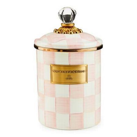 MACKENZIE CHILDS  ROSE CHECK MEDIUM CANISTER