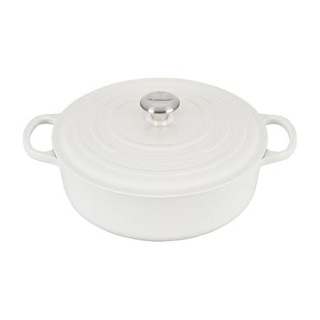 LE CREUSET 6.75 QUART SIGNATURE ROUND WIDE DUTCH OVEN WHITE