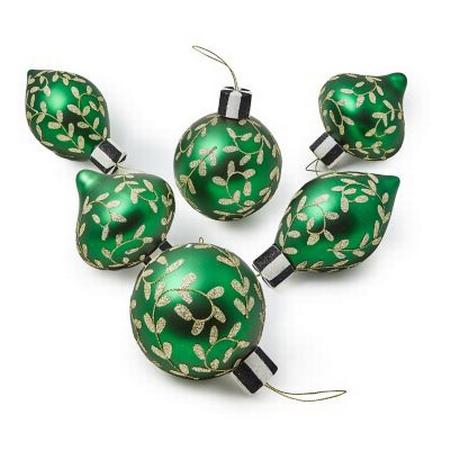 Mackenzie Childs Emerald Luxe Assorted Glass Ornaments Each