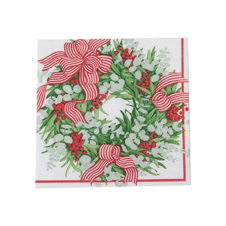 Caspari Ribbon Stripe Wreath Cocktail Napkins