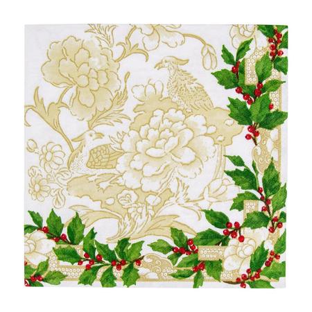 Caspari Holly Ceramic Ivory & Gold Dinner Napkins