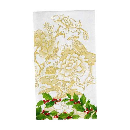 Caspari Holly Ceramic Ivory & Gold Guest Towel Napkins