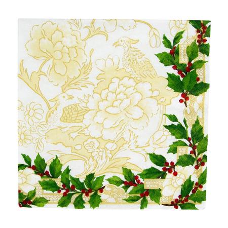 Caspari Holly Ceramic Ivory & Gold Luncheon Napkins