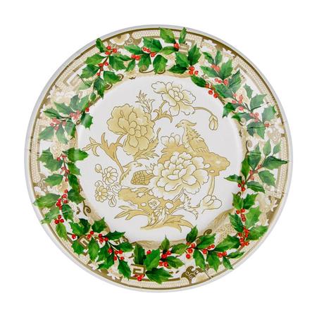 Caspari Holly Ceramic Ivory & Gold Salad & Dessert Plates