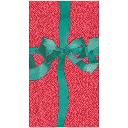 Caspari Tied With A Bow Red & Spruce Guest Towel Napkins