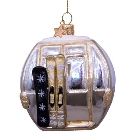 Ornament glass beige ski gondela