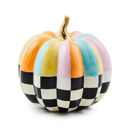 MacKenzie Childs Cotton Candy Mini Check and Stripe Pumpkin