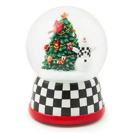 MacKenzie Childs Cozy Christmas Snowman and Tree Snow Globe