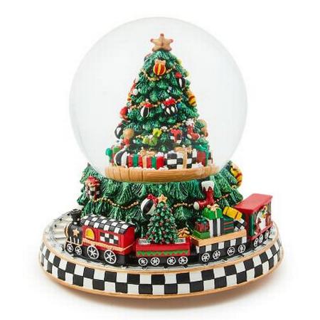 MacKenzie Childs Cozy Christmas Tree and Train Snow Globe