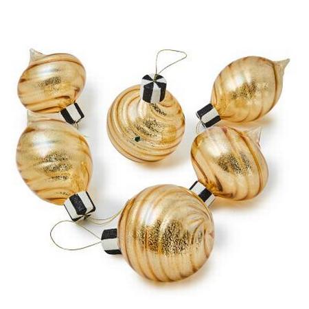 MacKenzie Childs Gold Mercury Glass Assorted Ornaments Set of 6