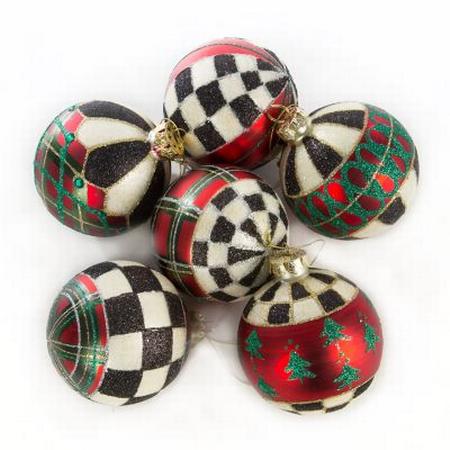 MacKenzie Childs Tartan Glass Ball Ornaments