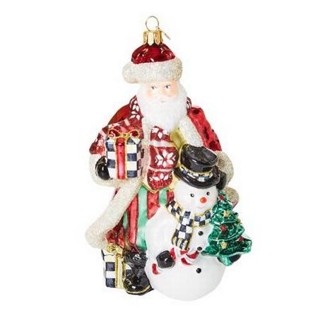 MacKenzie Childs Cozy Christmas Santa and Snowman Glass Ornament