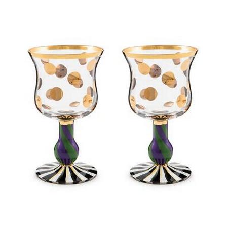 MacKenzie Childs Cirque Purple and Green Wine Glass