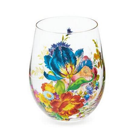 MacKenzie Childs Flower Market Stemless Wine Glass Set of 4