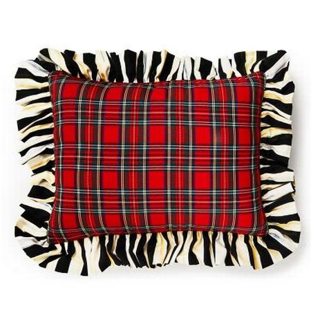 MacKenzie Childs Red Tartan and Stripe Ruffle Lumbar Pillow