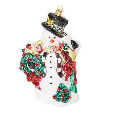 Mackenzie Childs Cozy Christmas Snowman Glass Ornament