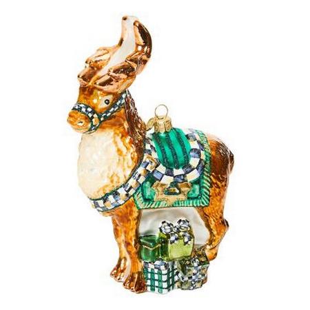 MacKenzie Childs Emerald Luxe Reindeer Glass Ornament