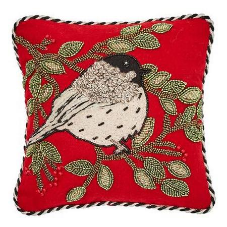 MacKenzie Childs Chickadee Beaded Throw Pillow