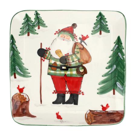 Vietri Old St. Nick Large Square Platter w/ Hiker