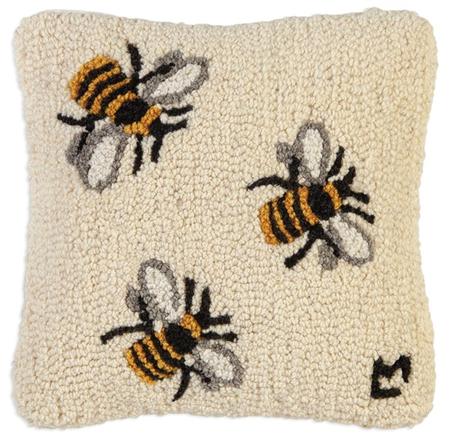 Chandler Four Corners Three Bees Hooked Wool Pillow