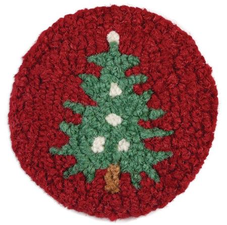 Chandler Four Corners Tree on Red Set of 4 Hooked Wool Coasters