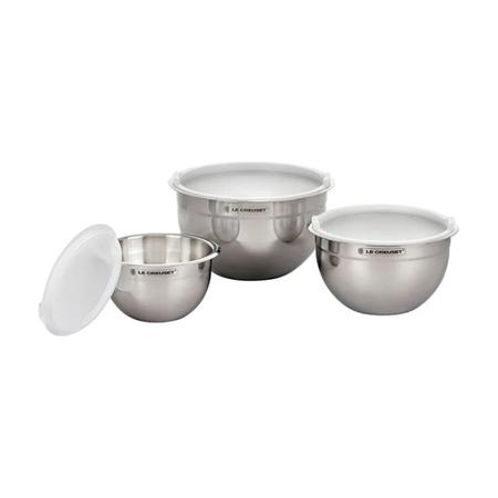 Le Creuset Stainless Steel Mxining Bowls Set of Three with Lids