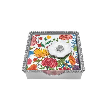 Maraposa White Flower Beaded Napkin Box Set