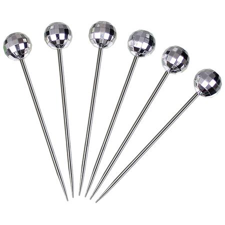 Prodyne Disco Ball Cocktail Picks, Silver, Set of 6