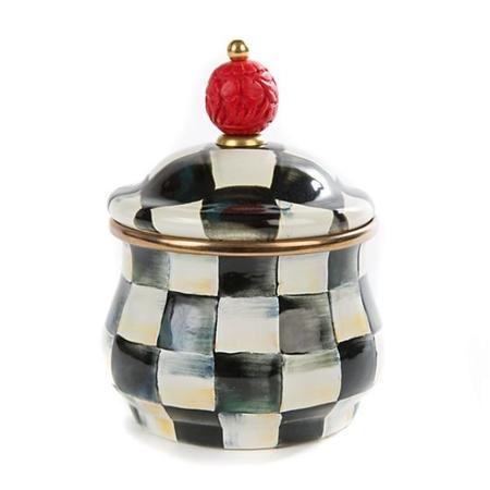 Mackenzie Childs Courtly Check Enamel Lidded Sugar Bowl