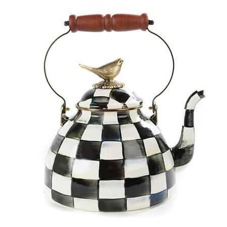 Mackenzie Childs Courtly Check 3 Qt Tea Kettle with Bird