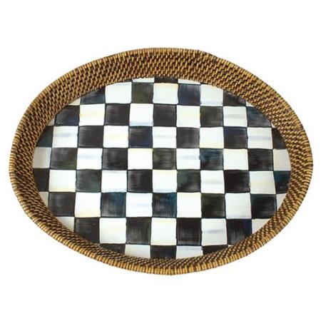 MacKenzie Childs Courtly Check Rattan And Enamal Tray Lg