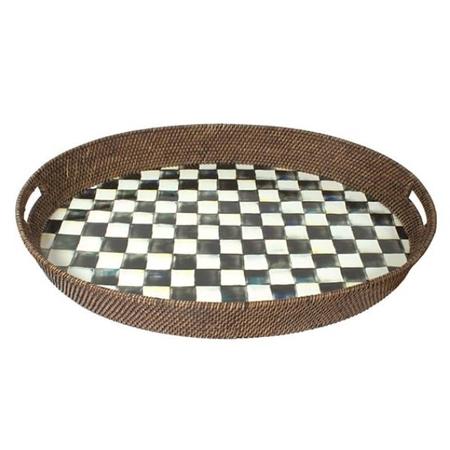 MacKenzie Childs Courtly Check Rattan and Enamel Party Tray