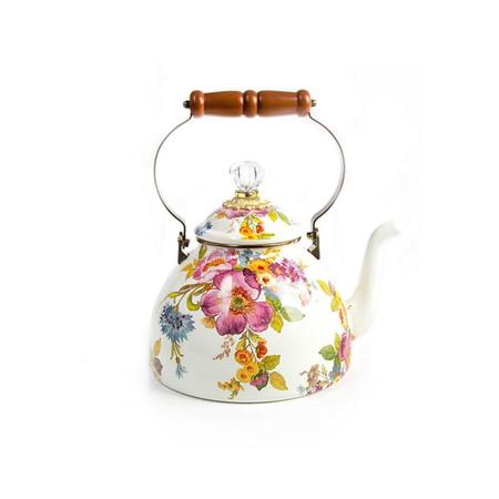 Mackenzie Childs Flower Market White 3 Quart Tea Kettle