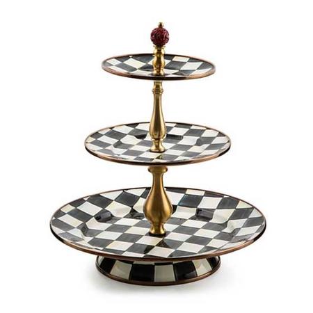 Mackenzie Childs Courtly Check Enamel Three Tier Sweet Stand