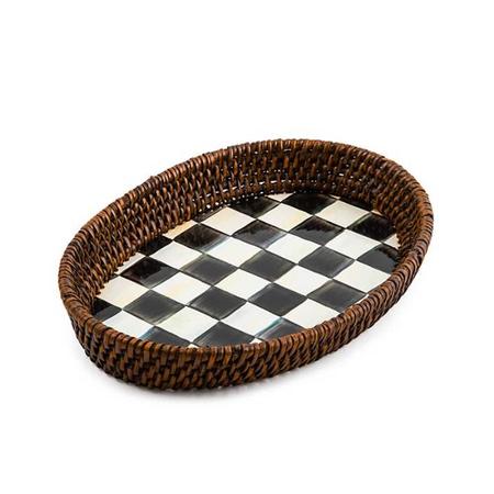 Mackenzie Childs Courtly Check Rattan & Enamel Tray - Small