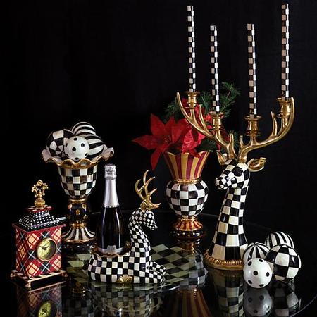 Mackenzie Childs Courtly Check Deer Head Candelabra