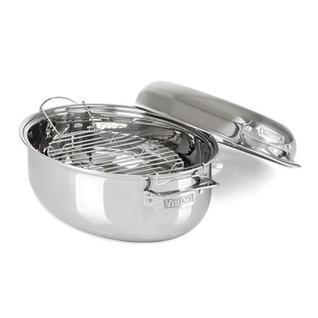 Viking 3-Ply Oval Roaster, 8.5-Quart with Metal Induction Lid & Rack