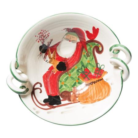 Vietri Old St. Nick Handled Scallop Bowl W/ Sleigh