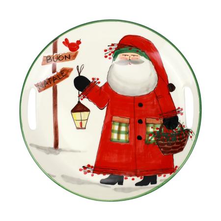 Vietri Old St. Nick Handled Round Tray W/Lattern