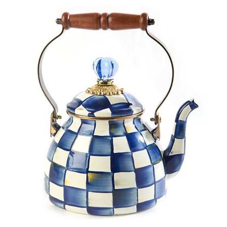 MacKenzie Childs Royal Check Enamel Tea Kettle - 2 Quart