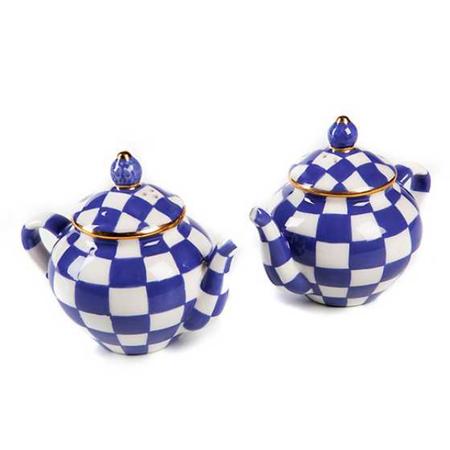 MacKenzie Childs Royal Check Teapot Salt & Pepper Set