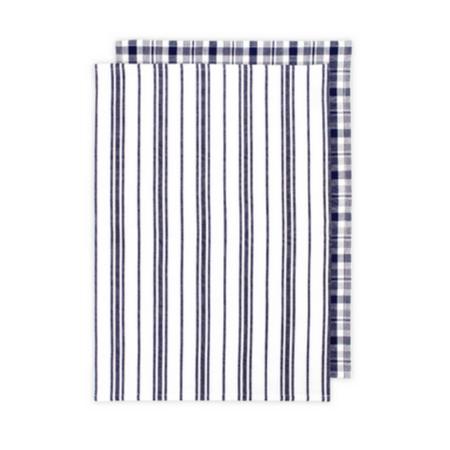 Ink Blue Farmhouse Stripe & Plaid Towel Set of 2