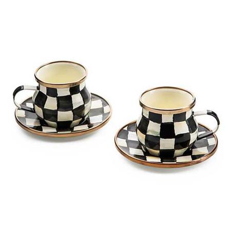 Mackenzie Childs Courtly Check Enamel Espresso Cup & Saucer Set