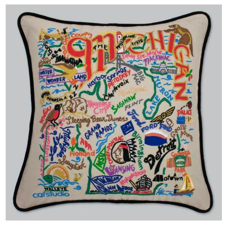 Michigan Hand Embroidered Pillow