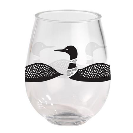 15 Ounce Loons Stemless Wine Glass