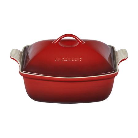 LE CREUSET 4.5 QUART HERITAGE DEEP COVERED RECTANGULAR BAKER CERISE