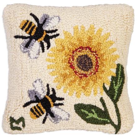 Sunflower Bees - Hooked Wool Pillow